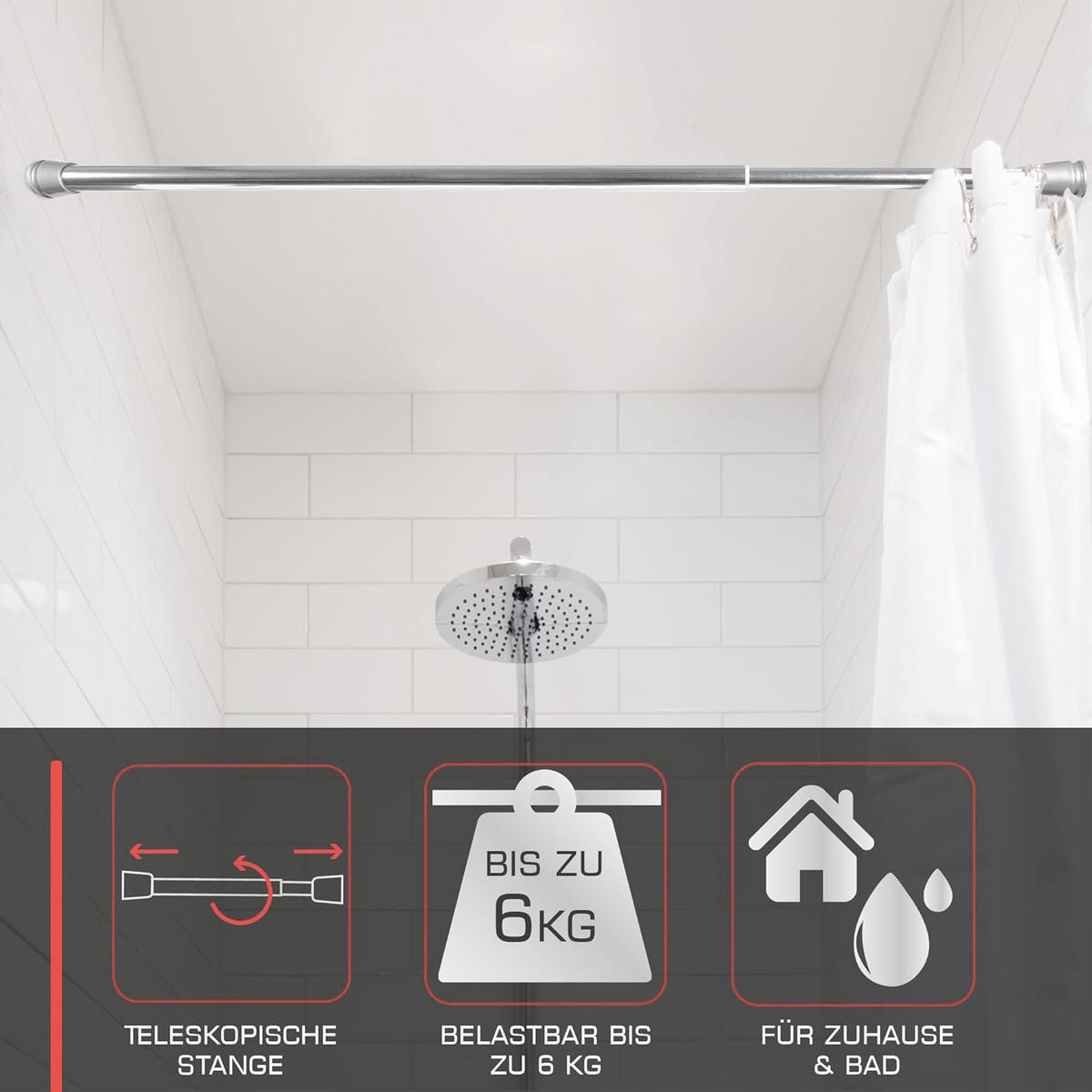 DUSCHSTANGE Neptun 70-120cm Chrome - Chromfarben, Metall (70cm) - BoMoe