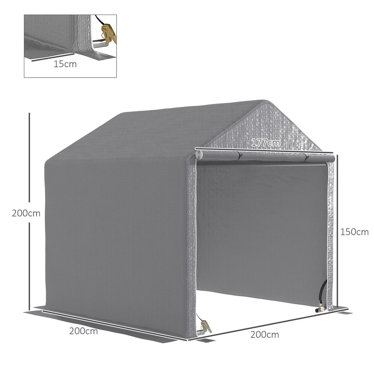 FAHRRADGARAGE DE-16848 2x2x2 m mit verzinktem Stahlrahmen Grau - Grau, Kunststoff (200/200/200cm) - ComfortXL
