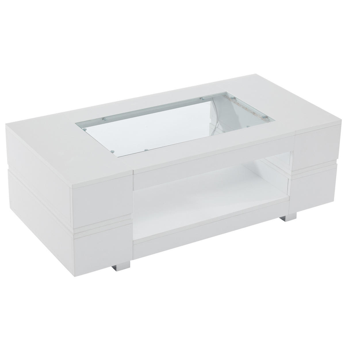 COUCHTISCH aus Spanplatte und Glas 100x50x35 cm Weiß mit LED-Beleuchtung und Stauraum - Weiß, Holzwerkstoff (100/50/35cm) - IVMEU