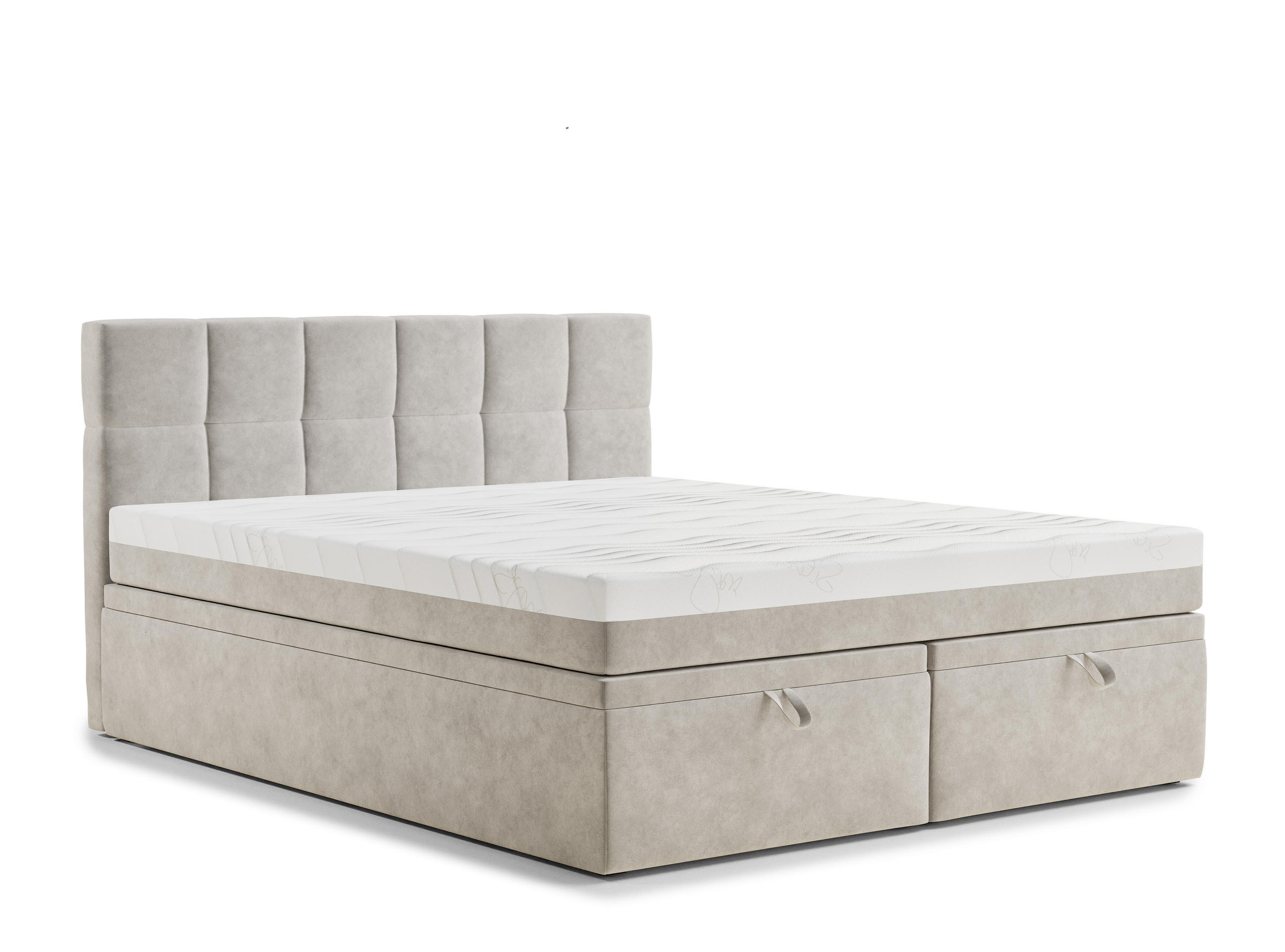 BOXBETT 160/200 cm Gotu S, in Beige, Matratze, gepolstertes Kopfteil, Bettkasten, H3 = fest - Beige/Schwarz, Holz/Holzwerkstoff (160/200cm) - Maison de Reve