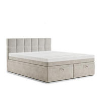 BOXBETT 160/200 cm Gotu S, in Beige, Matratze, gepolstertes Kopfteil, Bettkasten, H3 = fest - Beige/Schwarz, Holz/Holzwerkstoff (160/200cm) - Maison de Reve