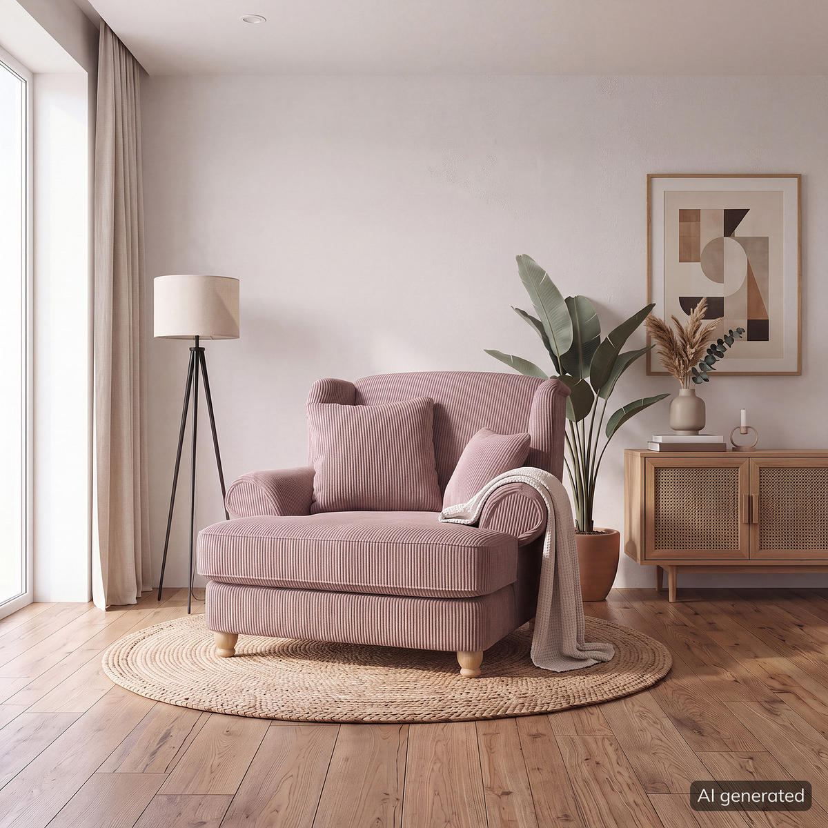 XXL SESSEL - Cord - Mauve, Holz/Textil (135/100/128cm) - home24