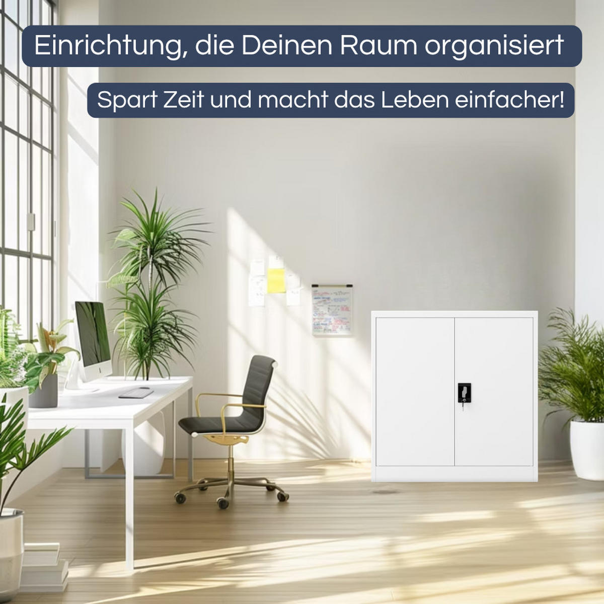 AKTENSCHRANK abschließbar KADO Flügeltüren 93x90x60cm Weiß - Weiß, Metall (93/90/60cm) - DELUKE