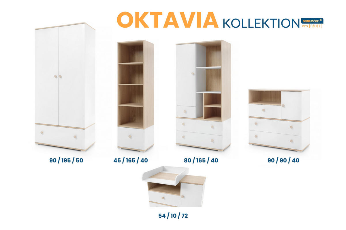 KINDERHOCHKOMMODE OKTAVIA 03 in Weiß Matt / Eiche - Eichefarben/Weiß, Holzwerkstoff (80/165/40cm) - Deine Möbel 24
