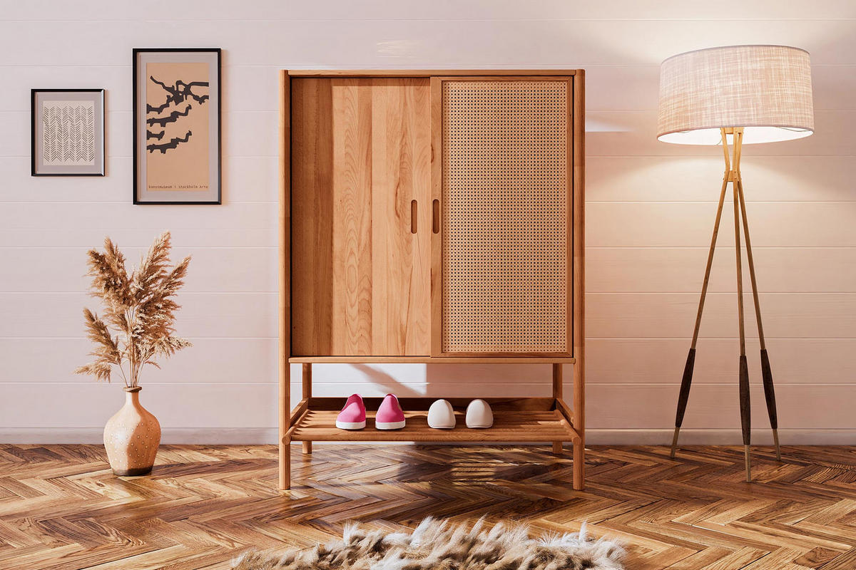 KOMMODE mit REGAL INA Kernbuche - Ecru, Holz (108/150/46cm) - byoak