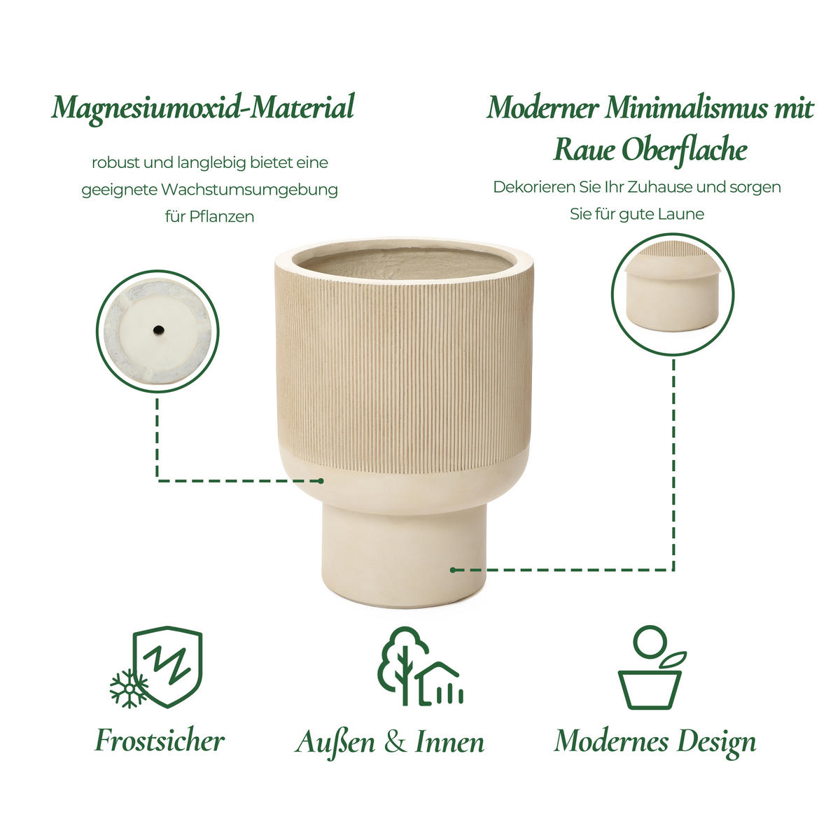 PFLANZKÜBEL rund, beige, aus MgO, Ø 31 × H 41 cm - Beige, Naturmaterialien (41cm)