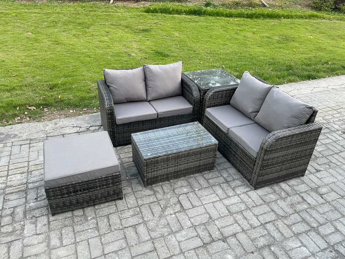 GARTENLOUNGE-SET Polyrattan Dunkelgrau 5-Sitzer - Dunkelgrau, Metall - Fimous