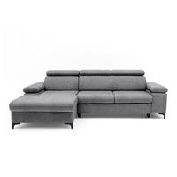 ECKSOFA MAVIC L Links mit Schlaffunktion Velours Grau - Schwarz/Grau, Glas/Holz (176/257cm) - Muffo