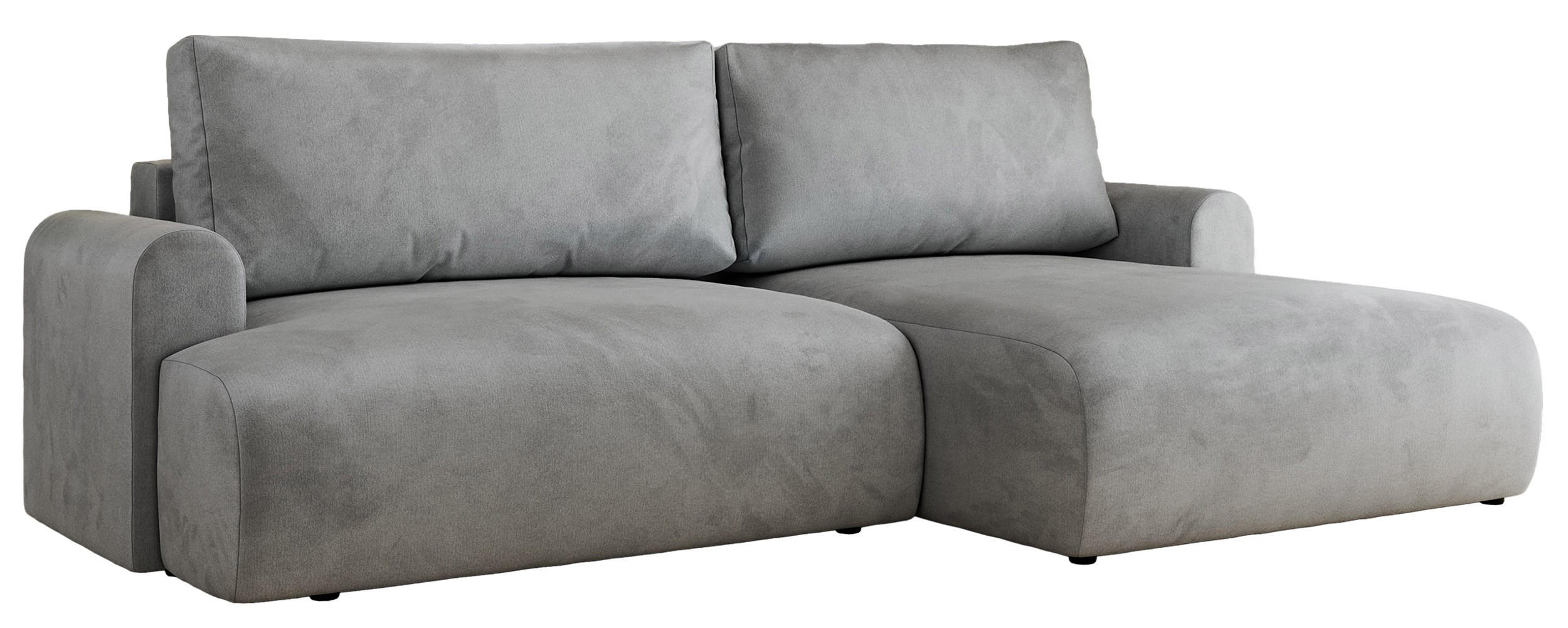 ECKSCHLAFSOFA TONO L Hellgrau Velvet - rechts - Hellgrau/Schwarz, Kunststoff/Textil (150/260cm) - MKS