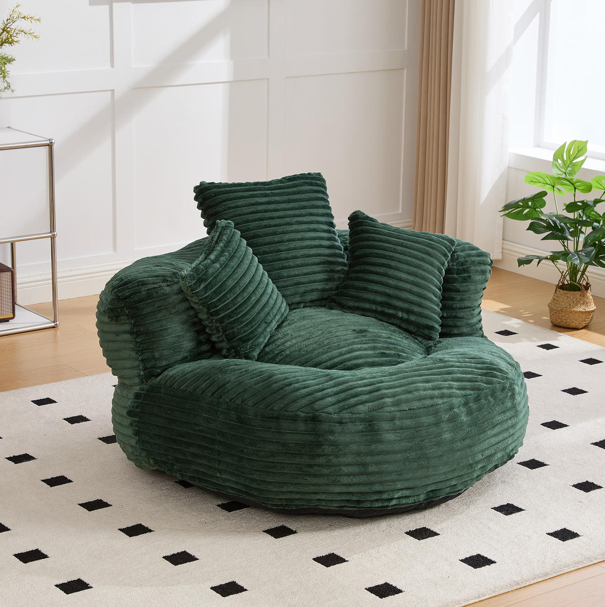 SITZSACK mit hoher Rückenlehne 108 x 108 x 52 cm Cord Emerald - Smaragdgrün, Textil (108/52/108cm) - Meubliv