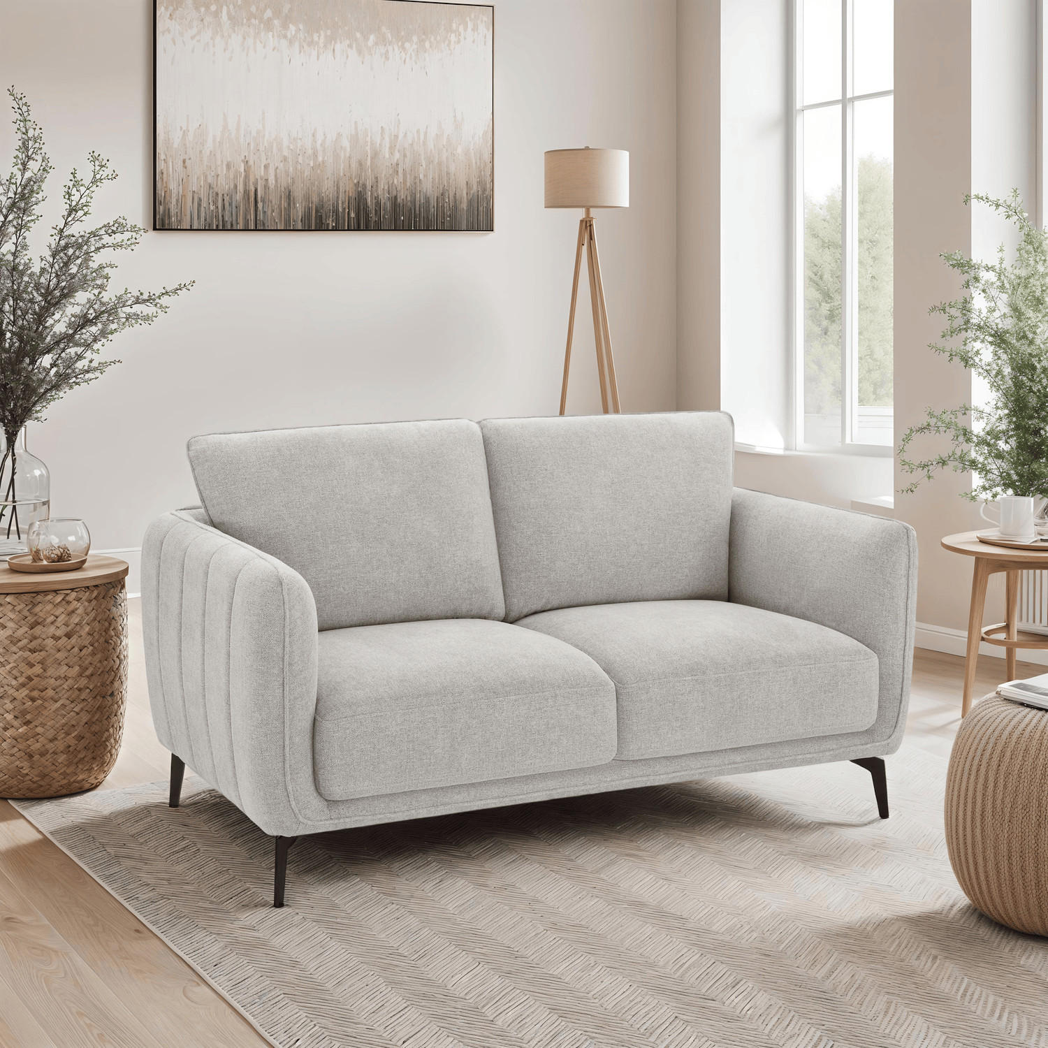 ZWEISITZER-SOFA Webstoff Grau - Schwarz/Grau, Textil/Metall (158/85/85cm) - Furnhouse
