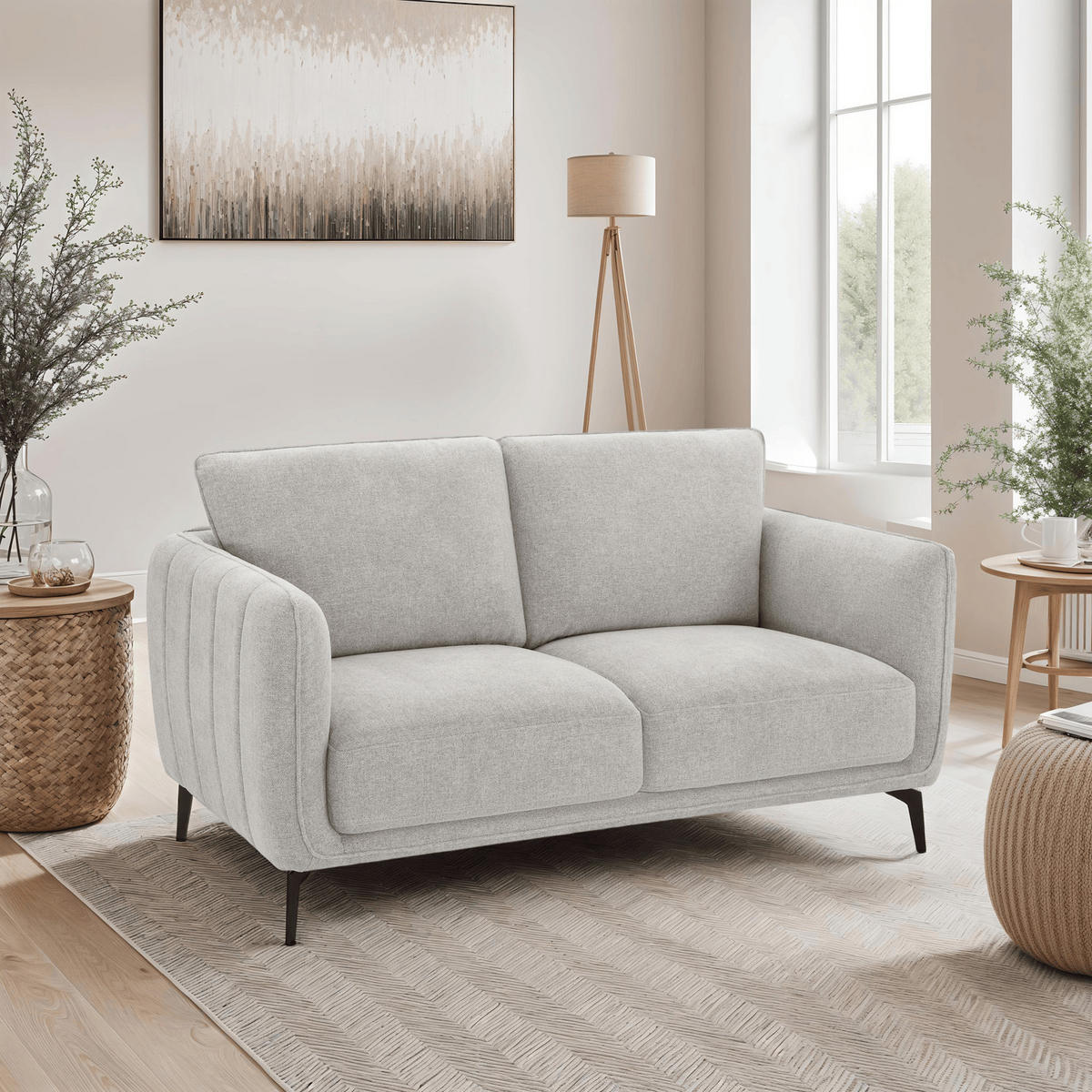 ZWEISITZER-SOFA Webstoff Grau - Schwarz/Grau, Textil/Metall (158/85/85cm) - Furnhouse