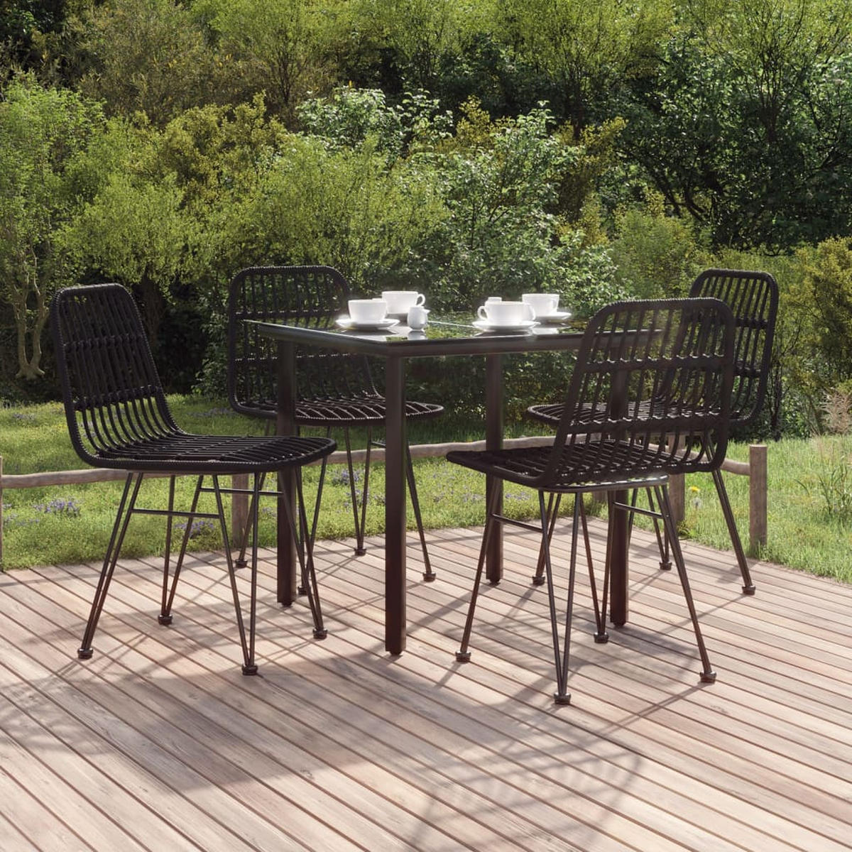GARTEN-ESSGRUPPE 5-TLG. Schwarz Poly Rattan - Schwarz, Kunststoff - vidaXL