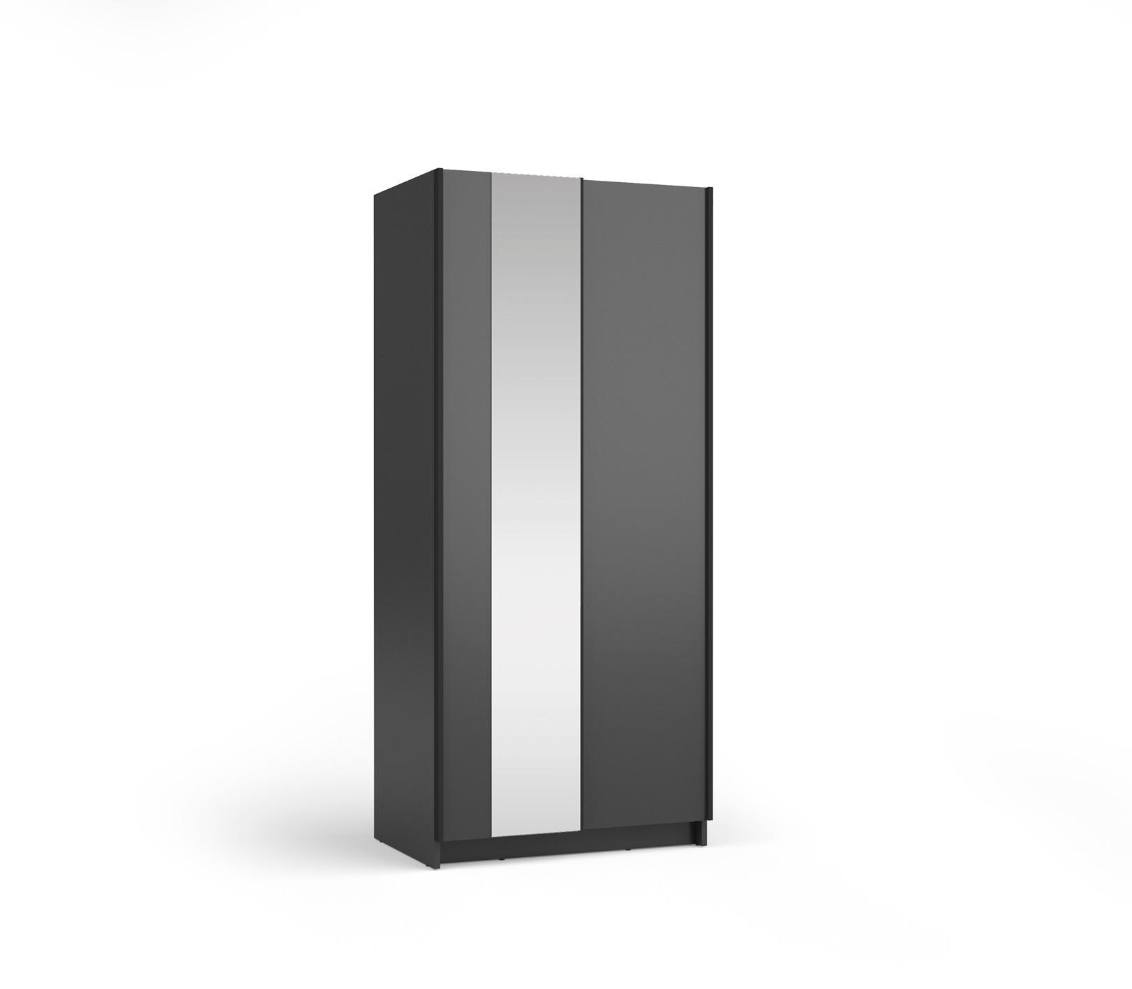 SCHWEBETÜRENSCHRANK CERON 80/182/54,6cm 2-türig mit Spiegel Schwarz - Schwarz, Holzwerkstoff (80/182/54.6cm) - MASSENO
