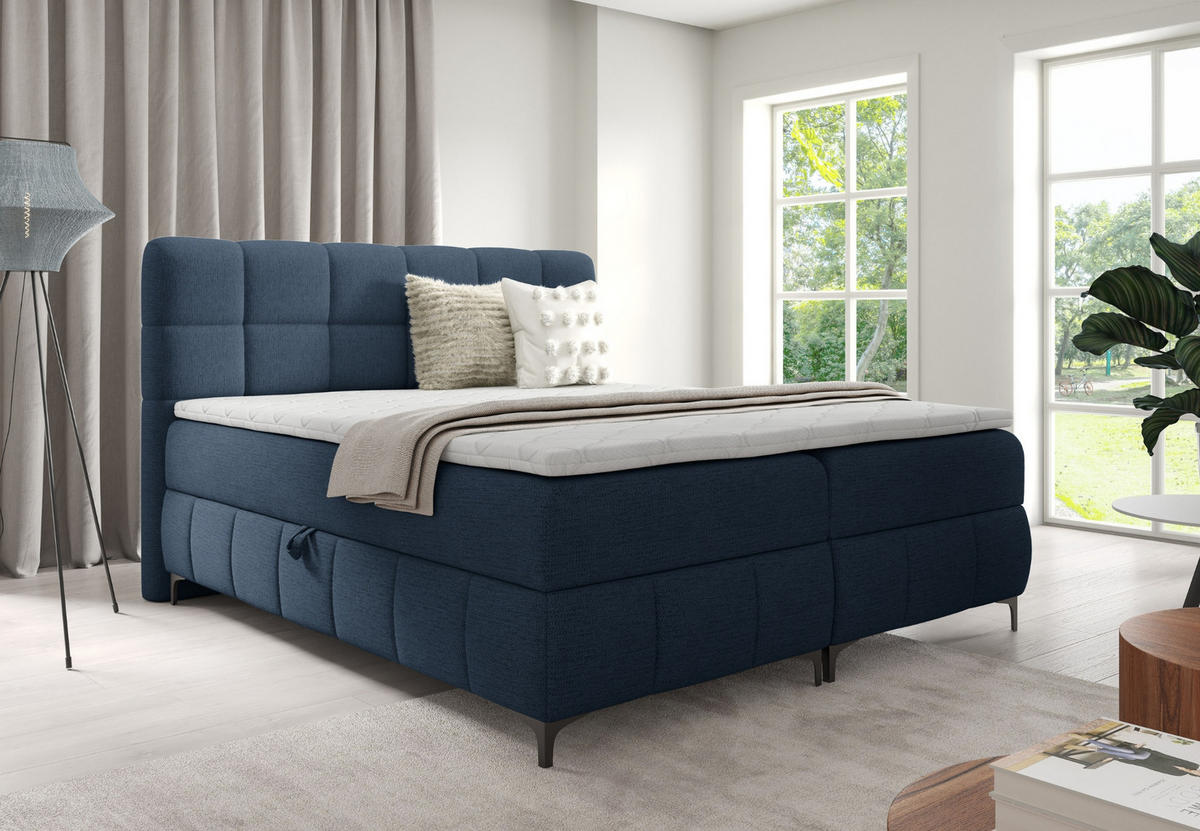 BOXBETT mit Stauraum und Topper 180x200 cm Marineblau - Dunkelblau, Textil (180/200cm) - Home Collective