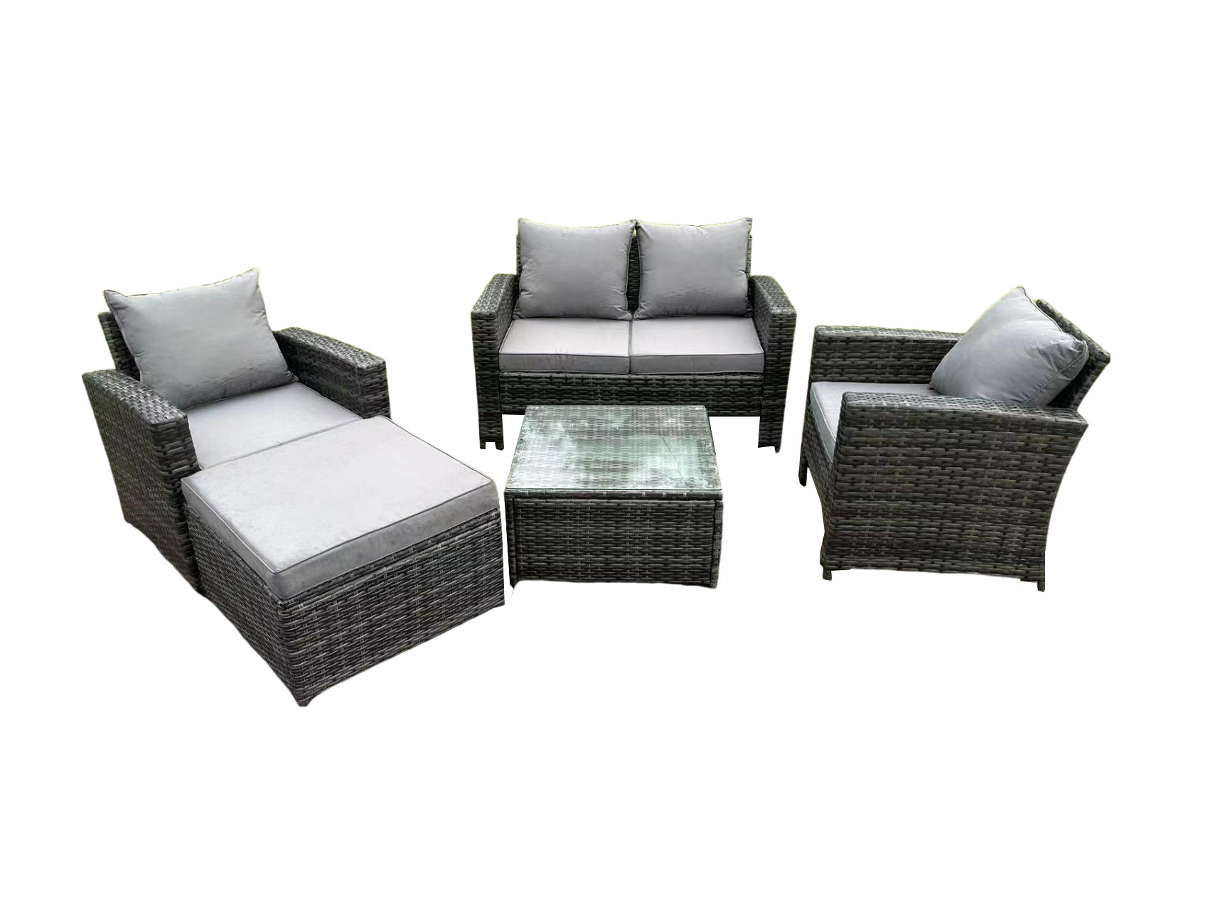 GARTENSOFA SET mit Couchtisch Polyrattan Dunkelgrau 5-Sitzer - Dunkelgrau, Metall - Fimous