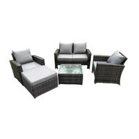 GARTENSOFA SET mit Couchtisch Polyrattan Dunkelgrau 5-Sitzer - Dunkelgrau, Metall - Fimous