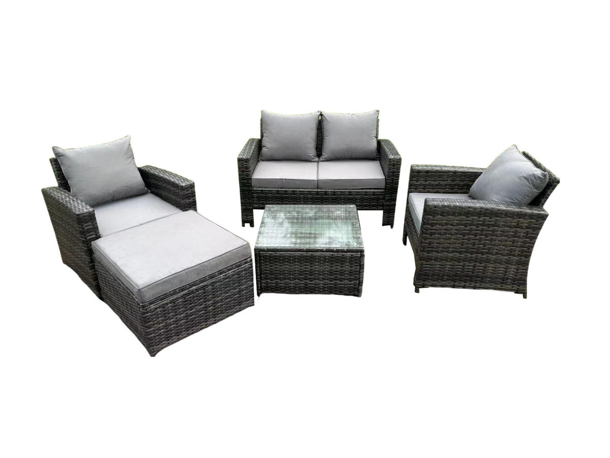 GARTENSOFA SET mit Couchtisch Polyrattan Dunkelgrau 5-Sitzer - Dunkelgrau, Metall - Fimous