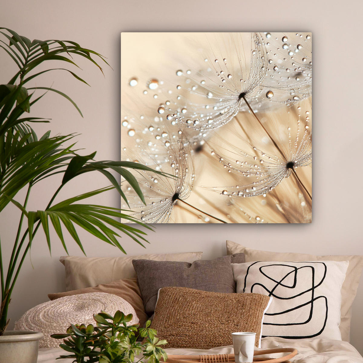 LEINWANDBILD Löwenzahn - Abstrakt - Natur - Beige Deko Groß 90x90 cm - Braun, Textil (90/90cm) - MuchoWow