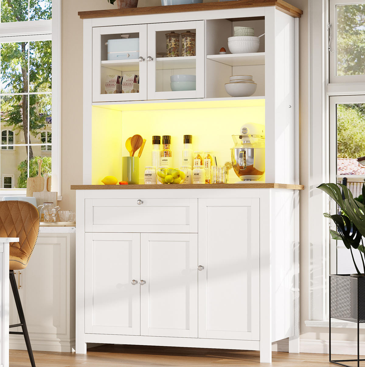 BUFFETSCHRANK 104/40/180 cm mit LED-Beleuchtung, verstellbaren Ablagen und Schiebetür aus MDF, Weiß - Weiß, Holzwerkstoff (104/180/40cm) - Redom