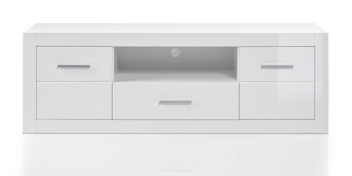 TV-LOWBOARD weiß Hochglanz, TV Unterteil Komforthöhe auf Rollen - Chromfarben/Weiß Hochglanz, Holzwerkstoff/Kunststoff (180/61/45cm) - Furn.Design