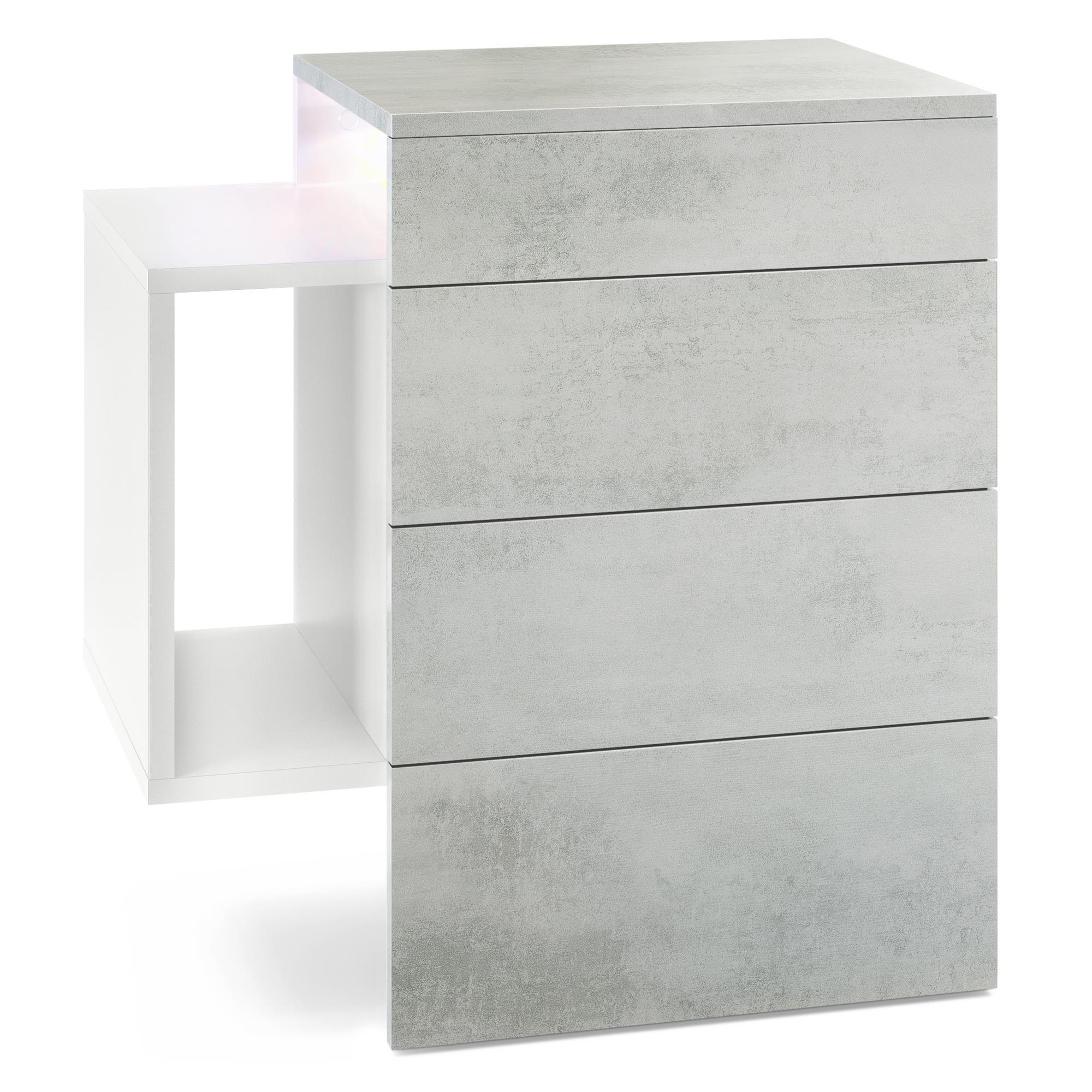 NACHTTISCH Queens Front in Beton Oxid Optik - Hellgrau, Holzwerkstoff (60/63/36cm) - Vladon