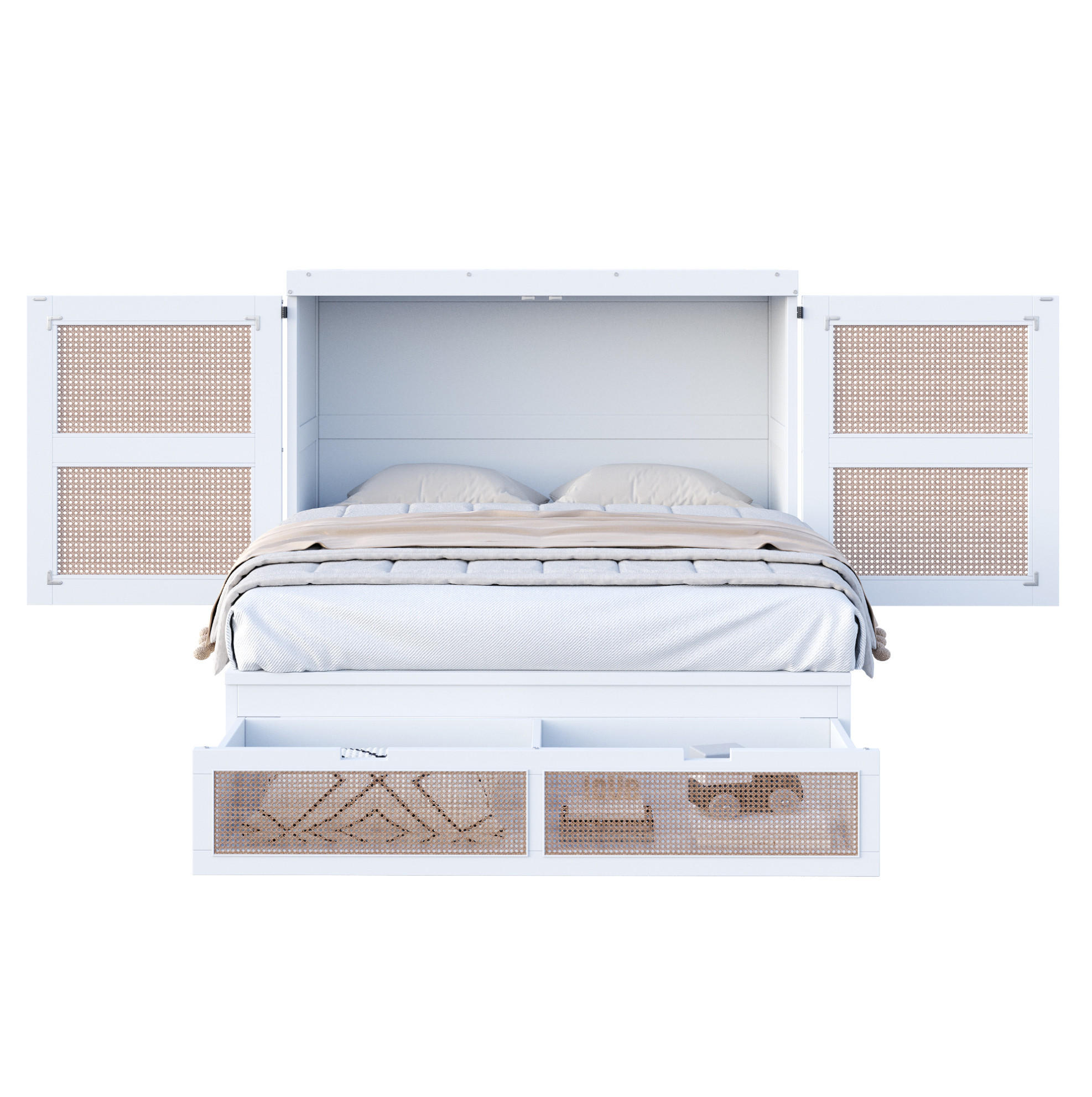 BETT 140/200 cm als Wandklappbett in Weiß – inkl. Lattenrost & Stauraum - Weiß, Holzwerkstoff (140/200cm) - BEAOK