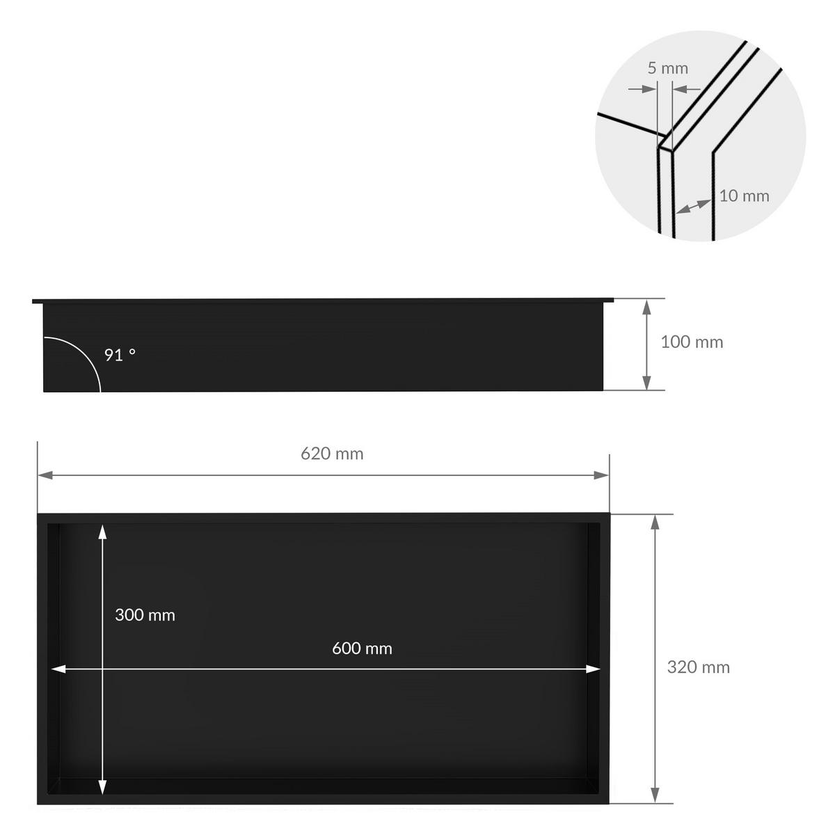 DUSCHNISCHE Schwarz 60/30 cm - Schwarz, Metall (32/10/62cm) - LuxeBath
