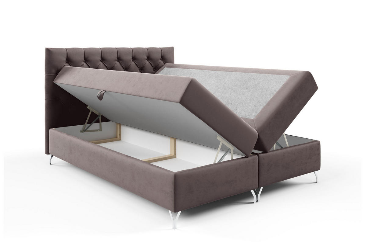 BOXBETT mit Stauraum und Topper Hellbraun 120x200 cm - Hellbraun, Textil (120/200cm) - Home Collective