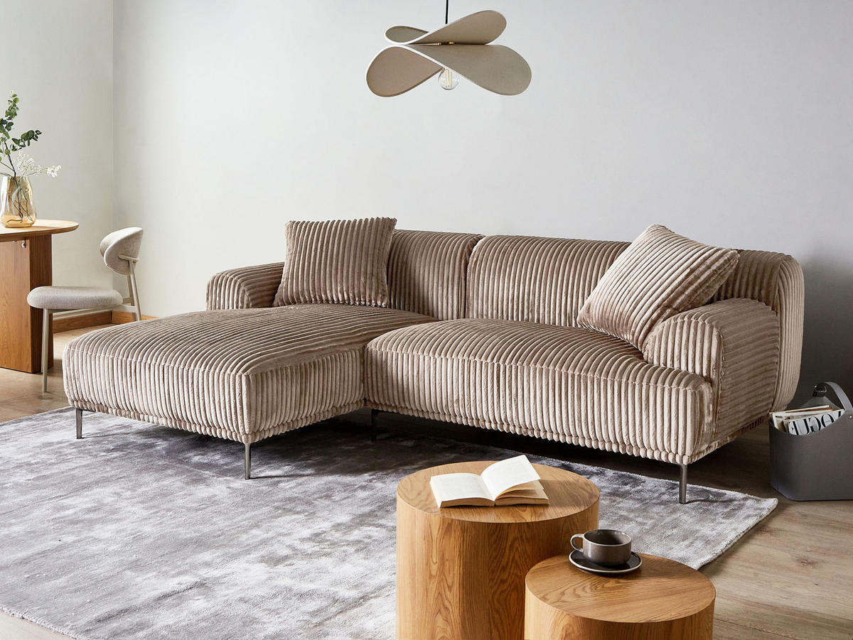 ECKSOFA Cord Hellbraun rechtsseitig Stenum - Hellbraun/Messingfarben, Textil (242/168cm) - Beliani