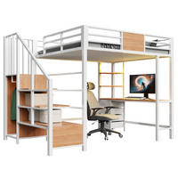 HOCHBETT 140/200 cm in Weiß Metall mit Schreibtisch, Ablagefächern, Kleiderstange, LED und Steckdose - Weiß, Holzwerkstoff/Metall (140/200cm) - WISHDOR