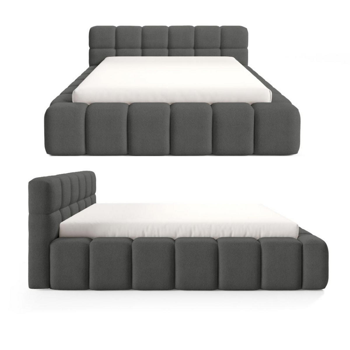 POLSTERBETT NUBO PREMIUM 160x200 cm mit Bettkasten – Stoff QUELLE 100 - Grau, Holz (160/200cm) - Dekori_Interiors