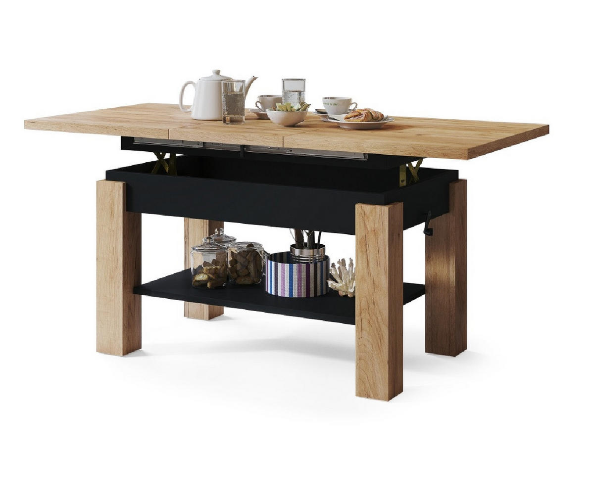 COUCHTISCH rechteckig Eiche Gold - Schwarz ausziehbar höhenverstellbar - Eichefarben/Schwarz, Holzwerkstoff (68/110/59cm) - designimpex