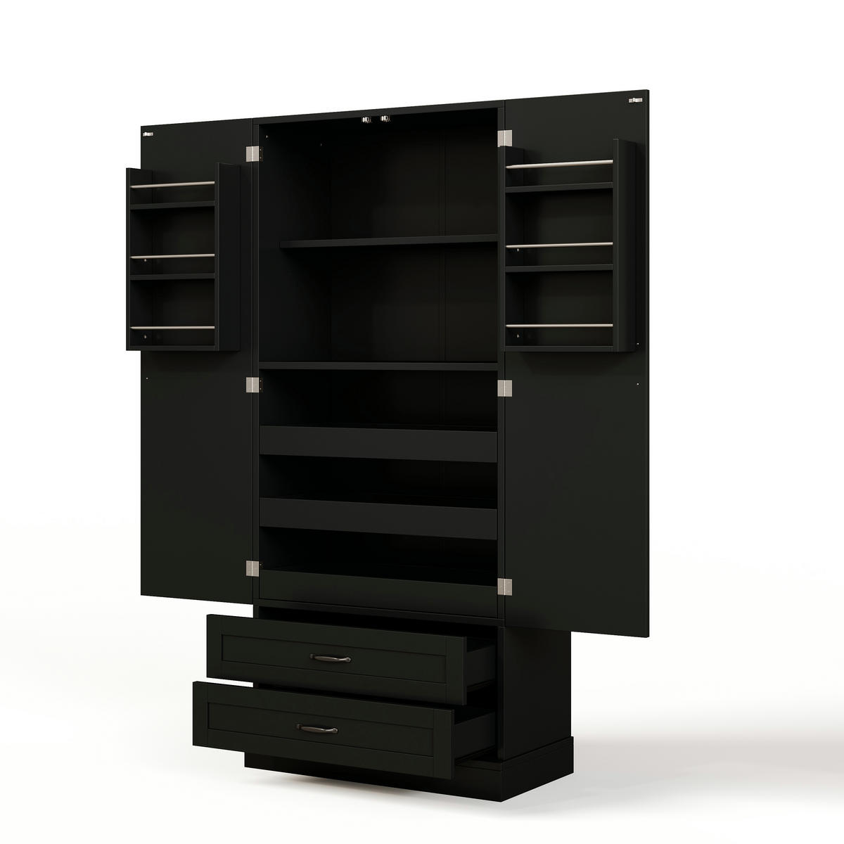 GESCHIRRSCHRANK 180 cm MDF Schwarz mit Ausziehböden und Türregalen - Schwarz, Holzwerkstoff (37.5/180/80cm) - Korfee