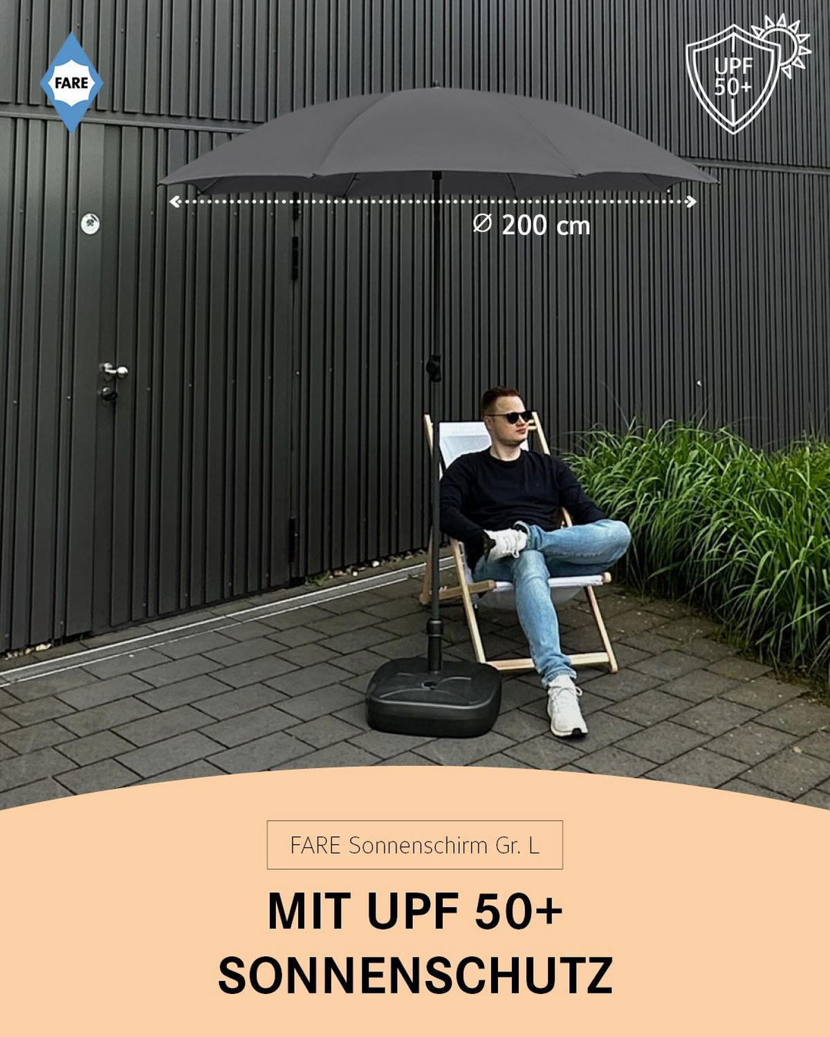 SONNENSCHIRM 200/200/126 cm - Grau, Kunststoff (200/200cm) - FARE