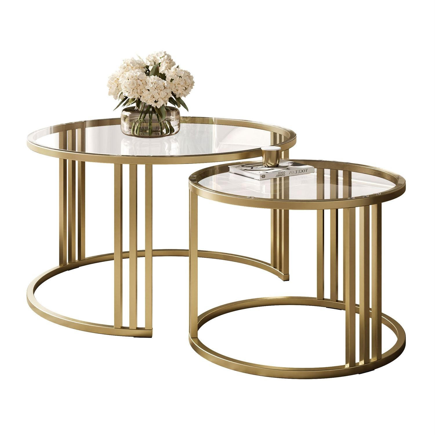 COUCHTISCH 2in1 LORI GLASS gebürstetes Gold, gebürstetes Gold / transparentes Glas - Transparent, Metall (70/70/43cm) - Lookway