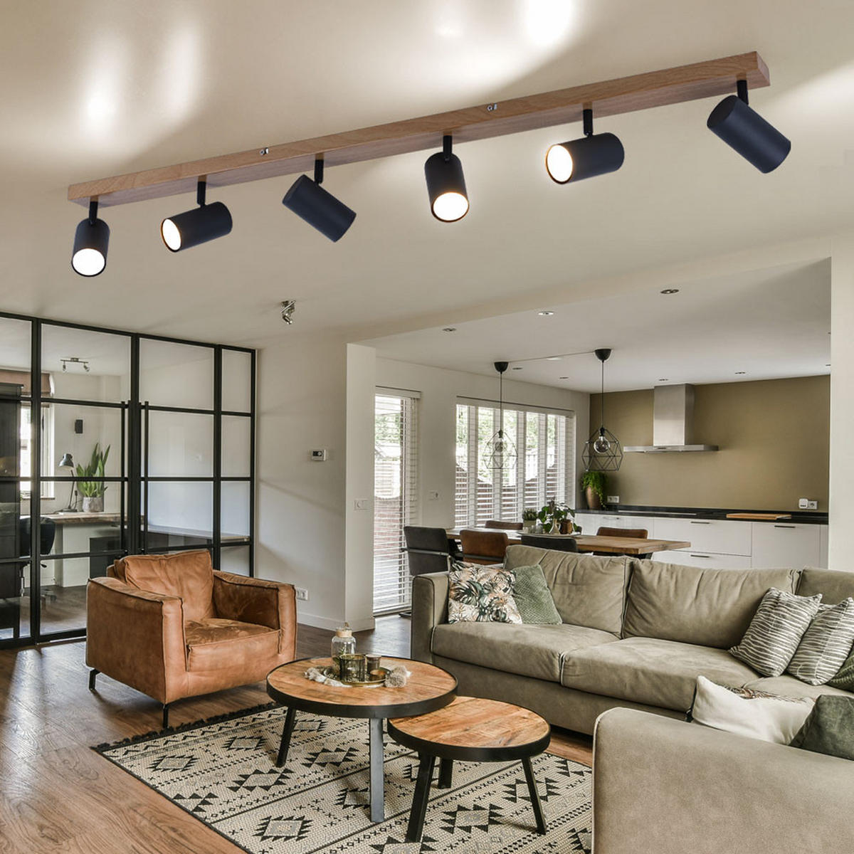 DECKENLEUCHTE Metall Schwarz 6-flammig - Schwarz, Metall (115/6/120cm)