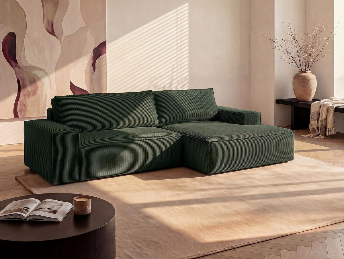 SCHLAFSOFA - 4 Personen-Sitzer - Samt, Stoff - Tannengrün - - Waldgrün, Textil (267/85/167cm) - Vente-Unique