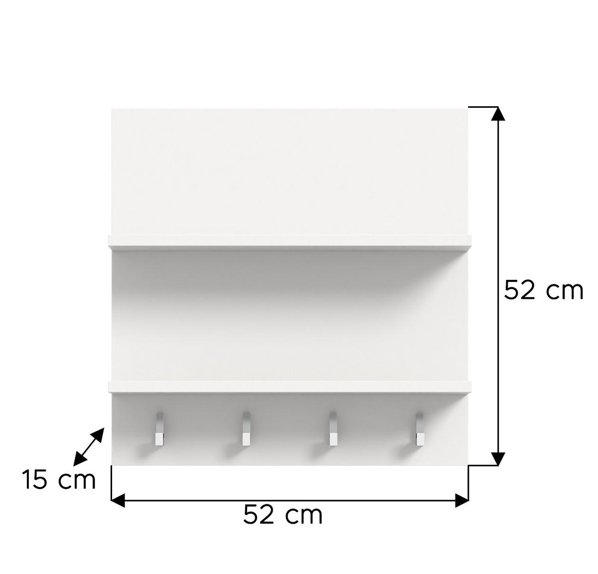 WANDREGAL weiß 52 x 52 cm, Schlüsselbrett mit Haken und Regalen - Weiß, Holzwerkstoff/Metall (52/52/15cm) - Inn.Furn