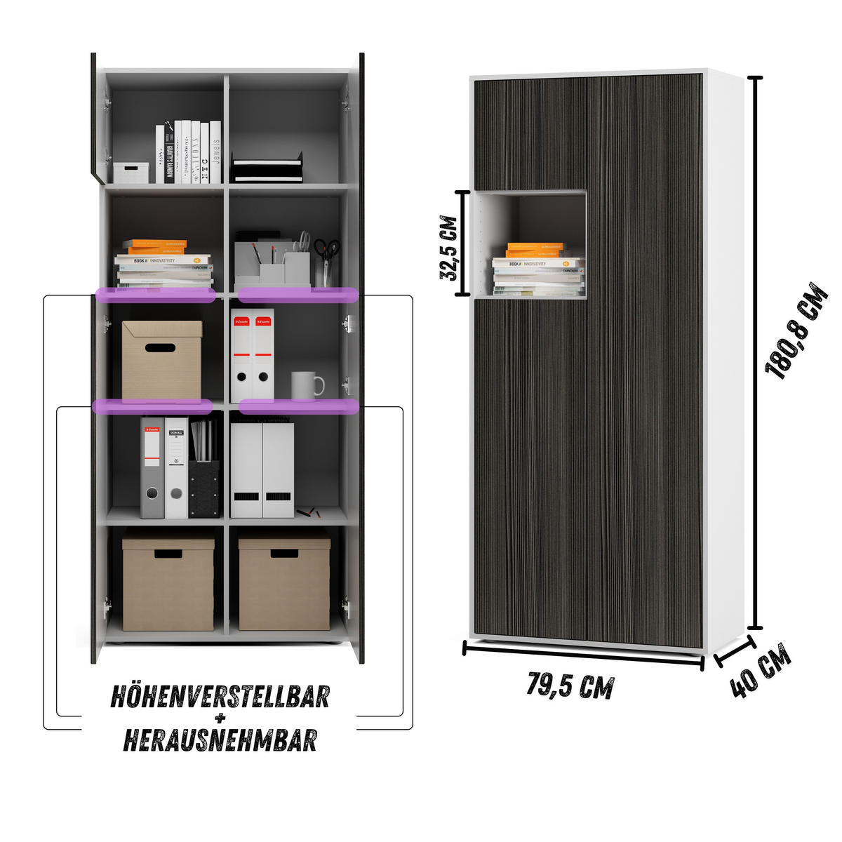 AKTENSCHRANK Amira T10 Avola Anthrazit 180/80/40 cm - Anthrazit, Holzwerkstoff (80/180/40cm) - SIMPLYFURN