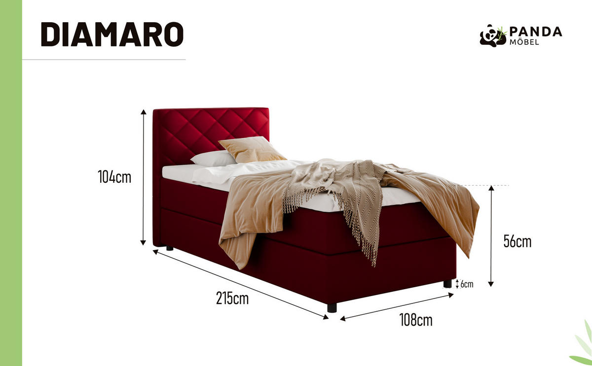 BOXBETT Diamaro 90x200 cm mit Bettkasten und Topper - Rot - Rot, Holz (96/215cm) - Panda Möbel