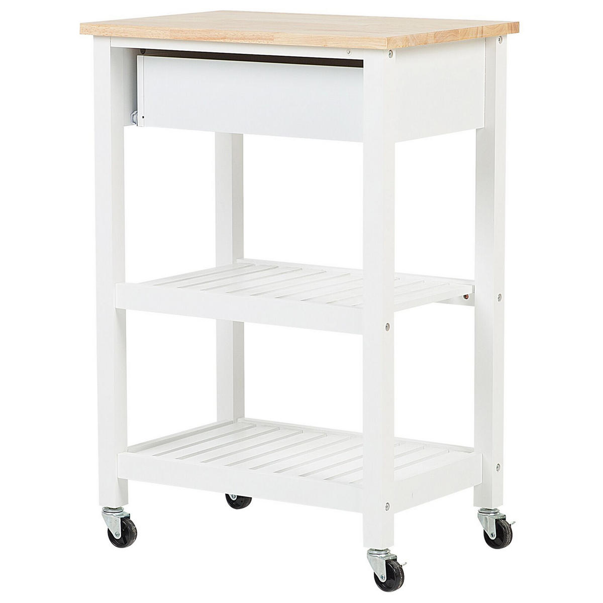 SERVIERWAGEN weiß/heller Holzfarbton mit Schublade Hiuma - Hellbraun/Weiß, Holz (58/86/40cm) - Beliani