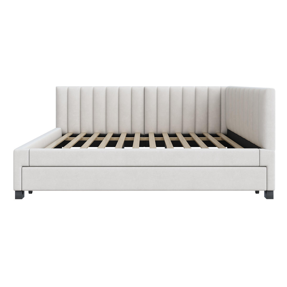 POLSTERBETT 140/200 cm mit ausziehbarem Bett und Kopfteil Samt Beige - Beige, Leder (140/200cm) - OKWISH