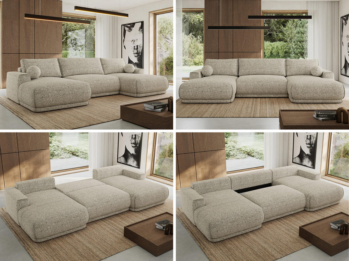 WOHNLANDSCHAFT RINA U Beige Strukture - Beige/Schwarz, Kunststoff/Textil (360/85/170cm) - MKS