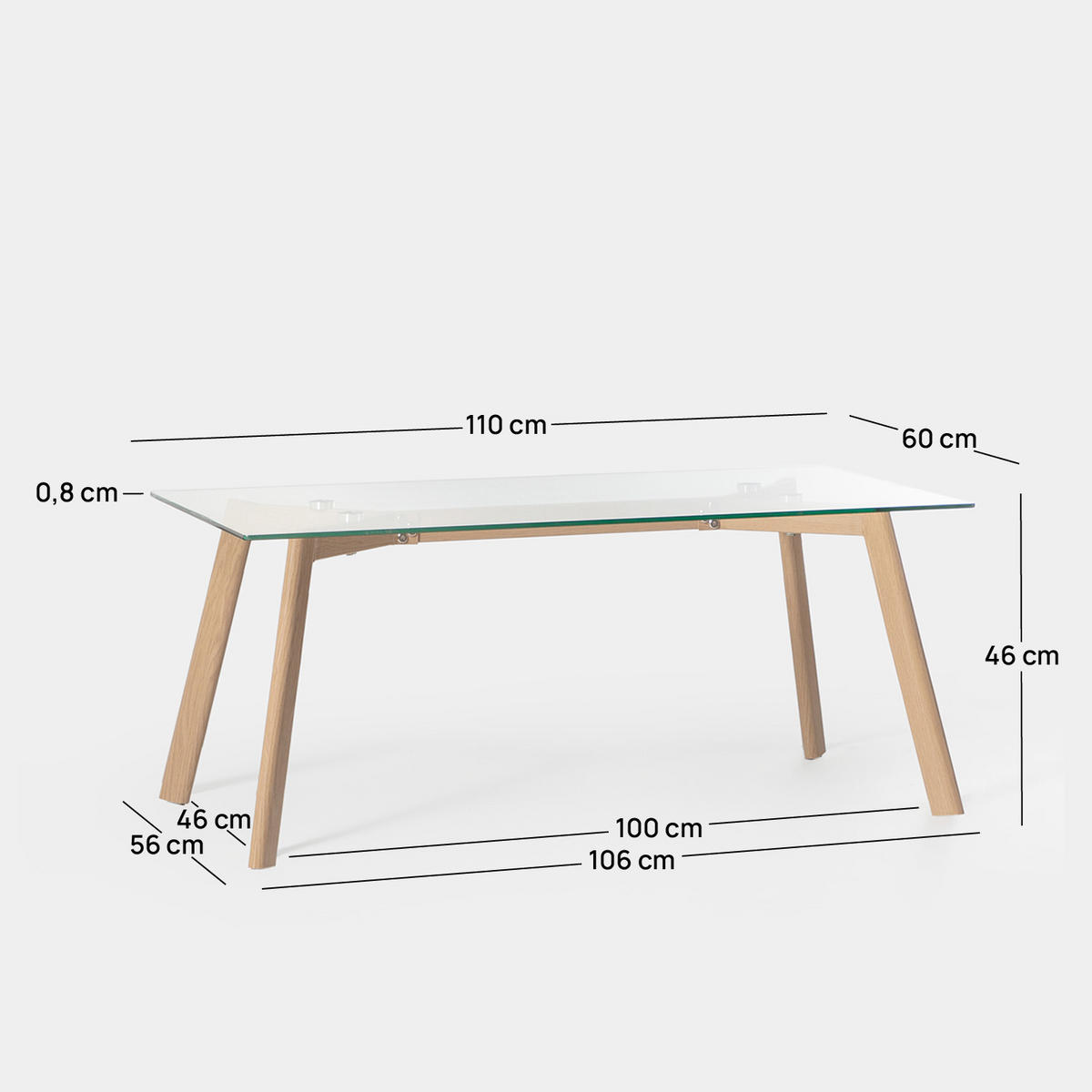 COUCHTISCH FESTER Eyre Durchsichtig 110 cm x 45 cm - Transparent, Glas (60/110/45cm) - Klast Home
