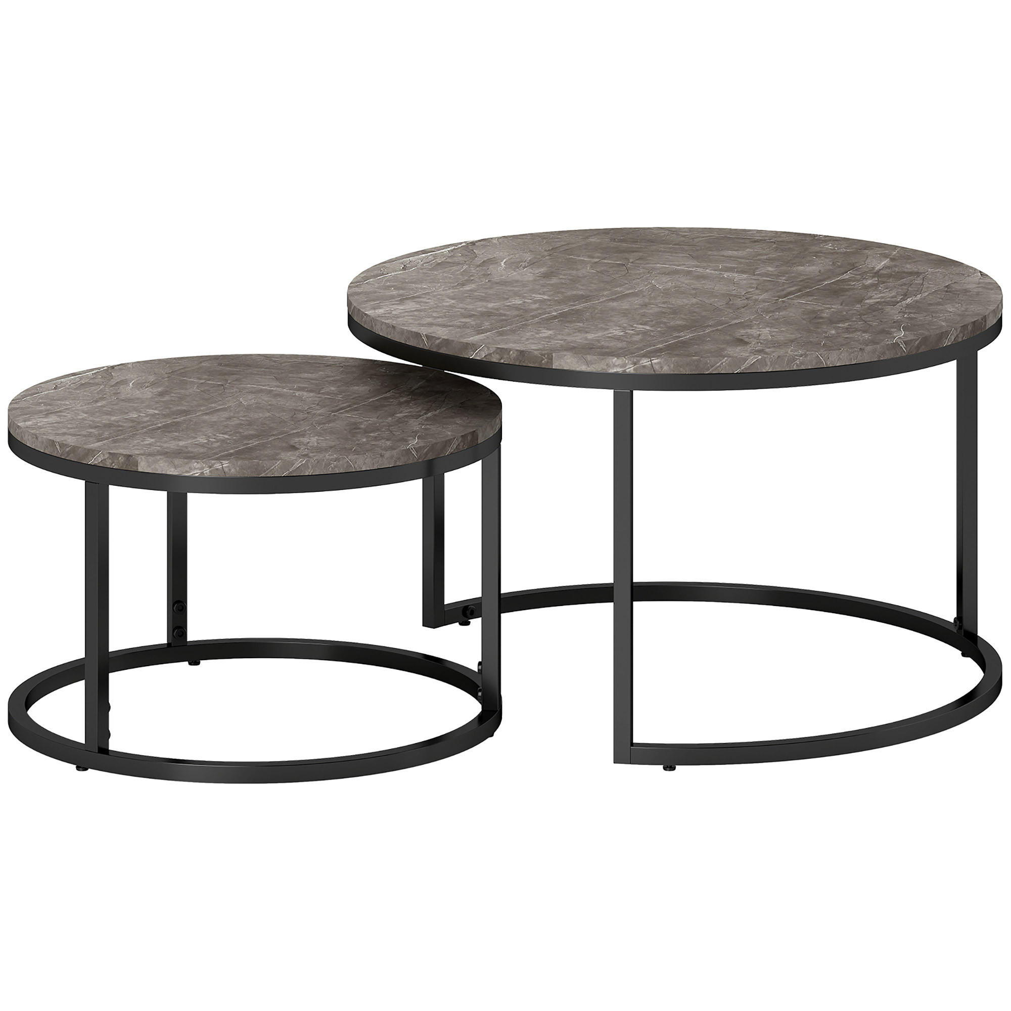 COUCHTISCH rund 2er Set Satztisch mit Metallrahmen, Marmoroptik Grau - Dunkelgrau/Schwarz, Holzwerkstoff/Metall (78.5/78.5/46.5cm) - HOMCOM