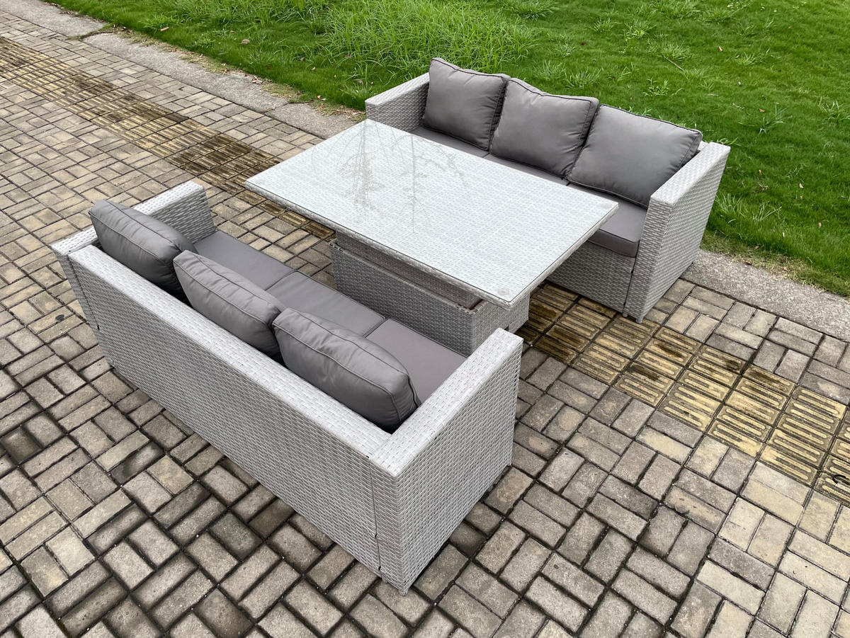 GARTENMÖBEL SET Polyrattan Helles Grau 6-Sitzer - Hellgrau, Metall - Fimous