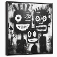 LEINWAND Bilder mit Rahmen - Malerei - Figuren - Schwarz - Abstrakt - 50x50 - Schwarz, Textil (50/50cm) - MuchoWow