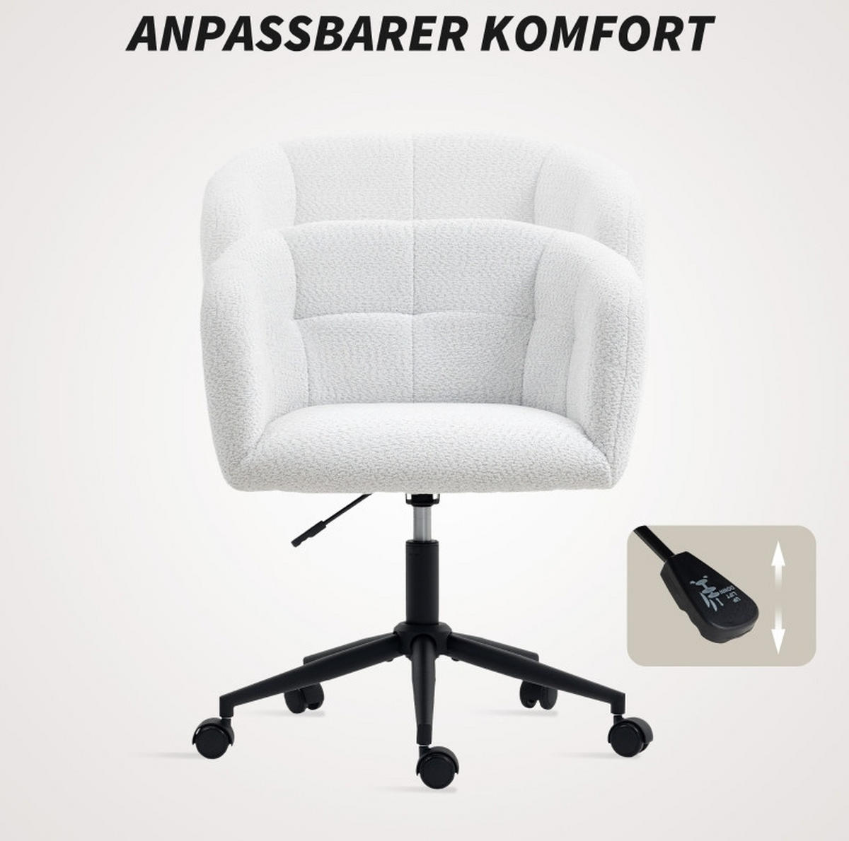 STUHL 65/59/75-85 cm, gepolstert, Drehstuhl mit Samt-Leinen-Bezug, Creme - Creme, Kunststoff (59/85/65cm) - Redom