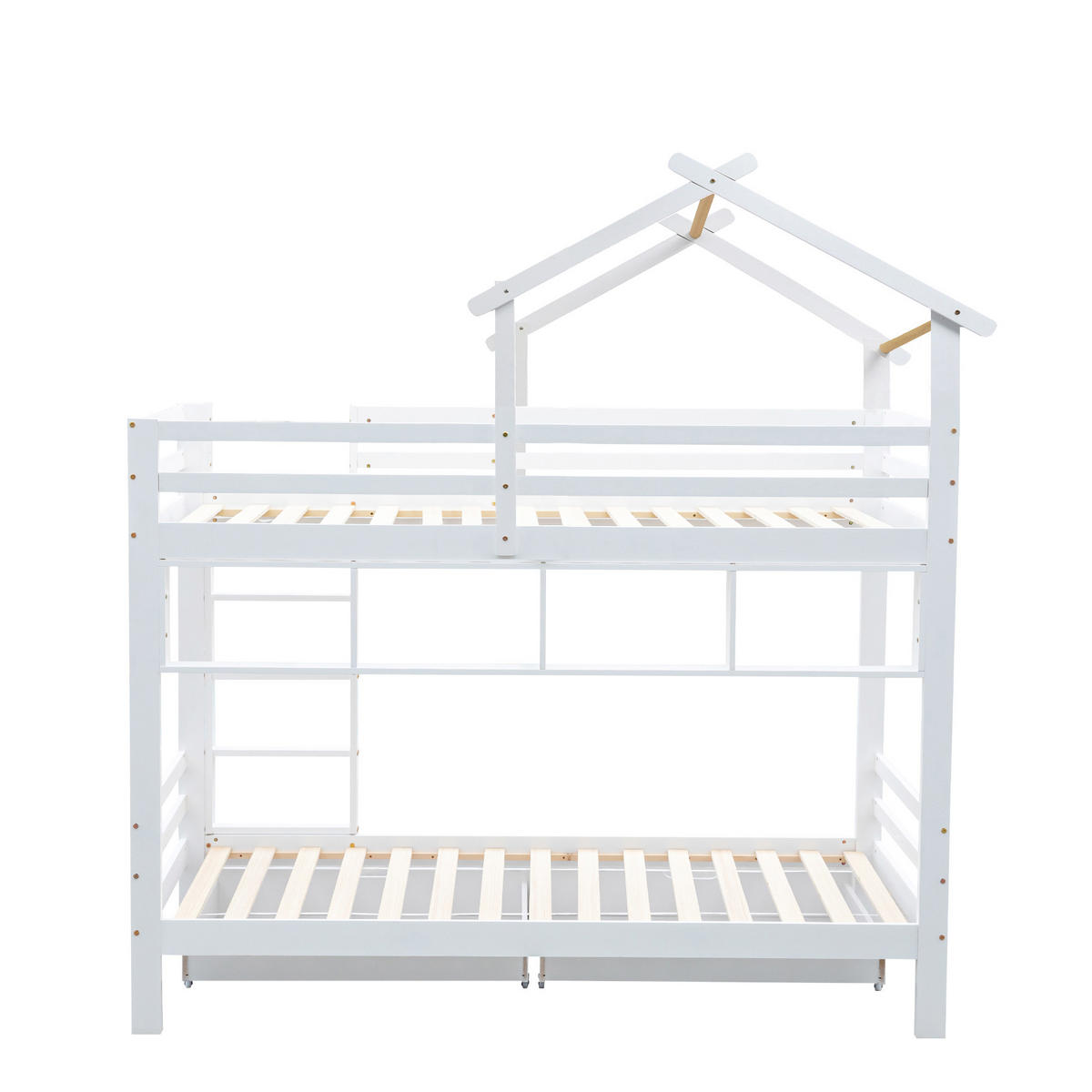 ETAGENBETT 90/200 cm Weiß mit Schubladen und Regalen aus Kiefernholz - Weiß, Holzwerkstoff (90/200cm) - OKWISH